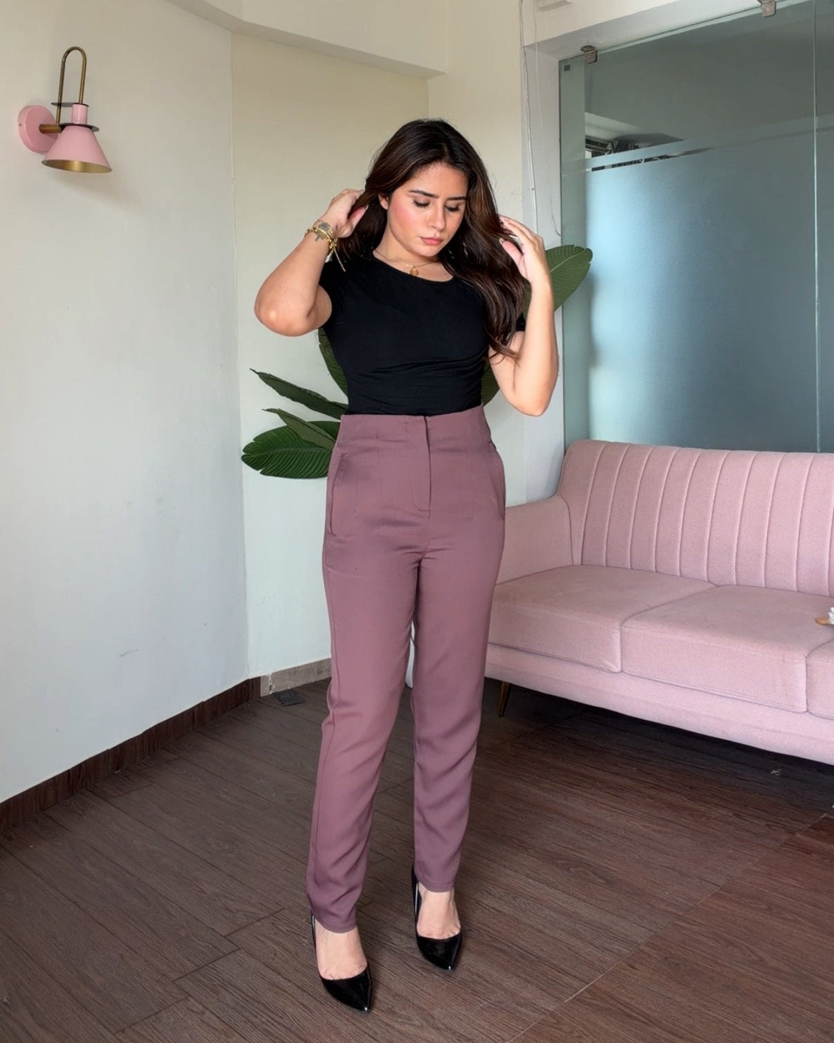 High Waisted Straight Fit Pants