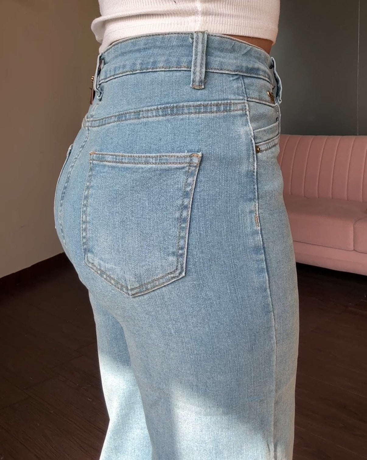 High Waisted Straight Fit Stretchy Denim Jeans