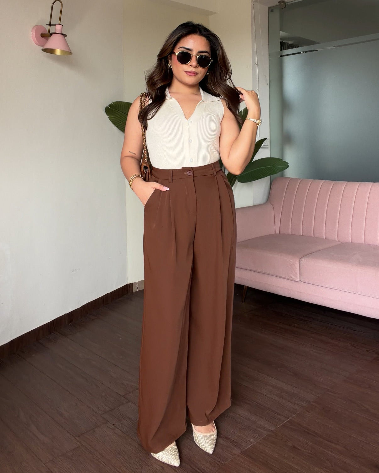 High Waisted Tailored Wide Leg Pants