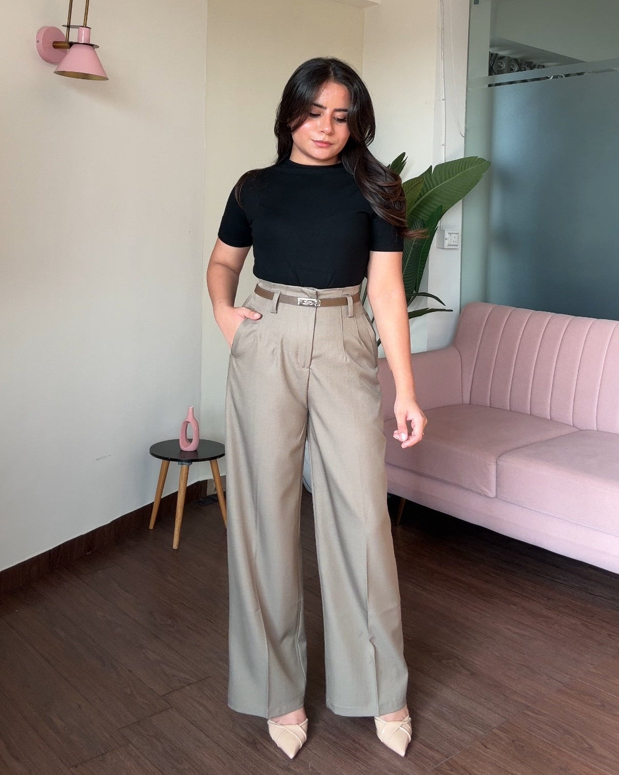 High Waisted Wide Legged Pants With Belt