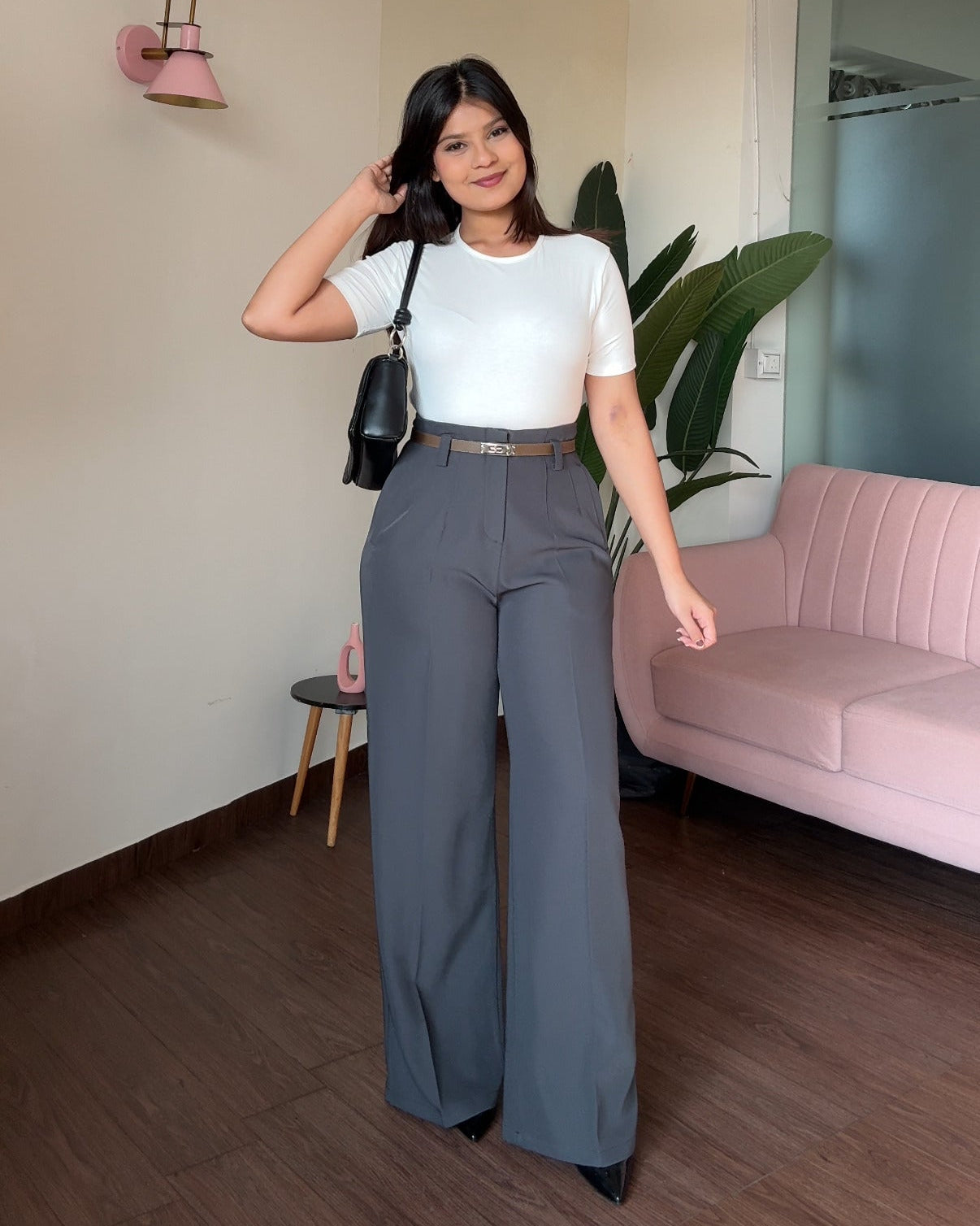 High Waisted Wide Legged Pants With Belt