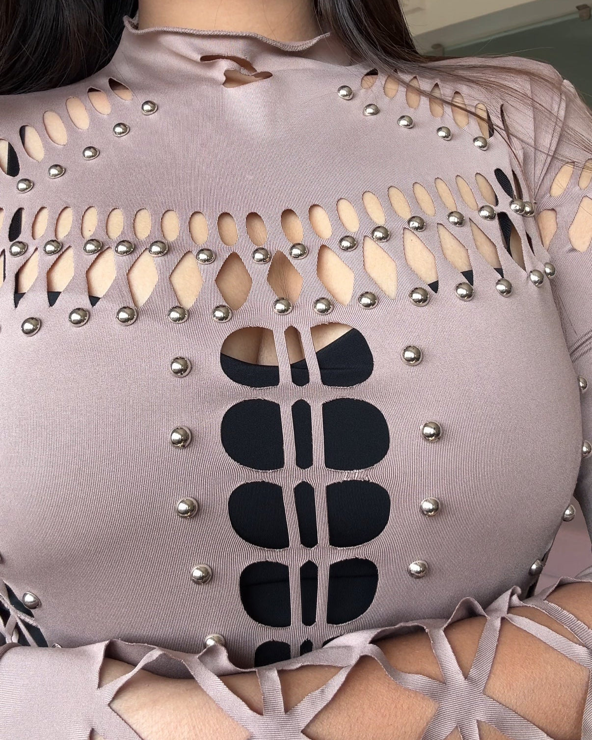Cut Work Golden Stone Detailing Bodysuit