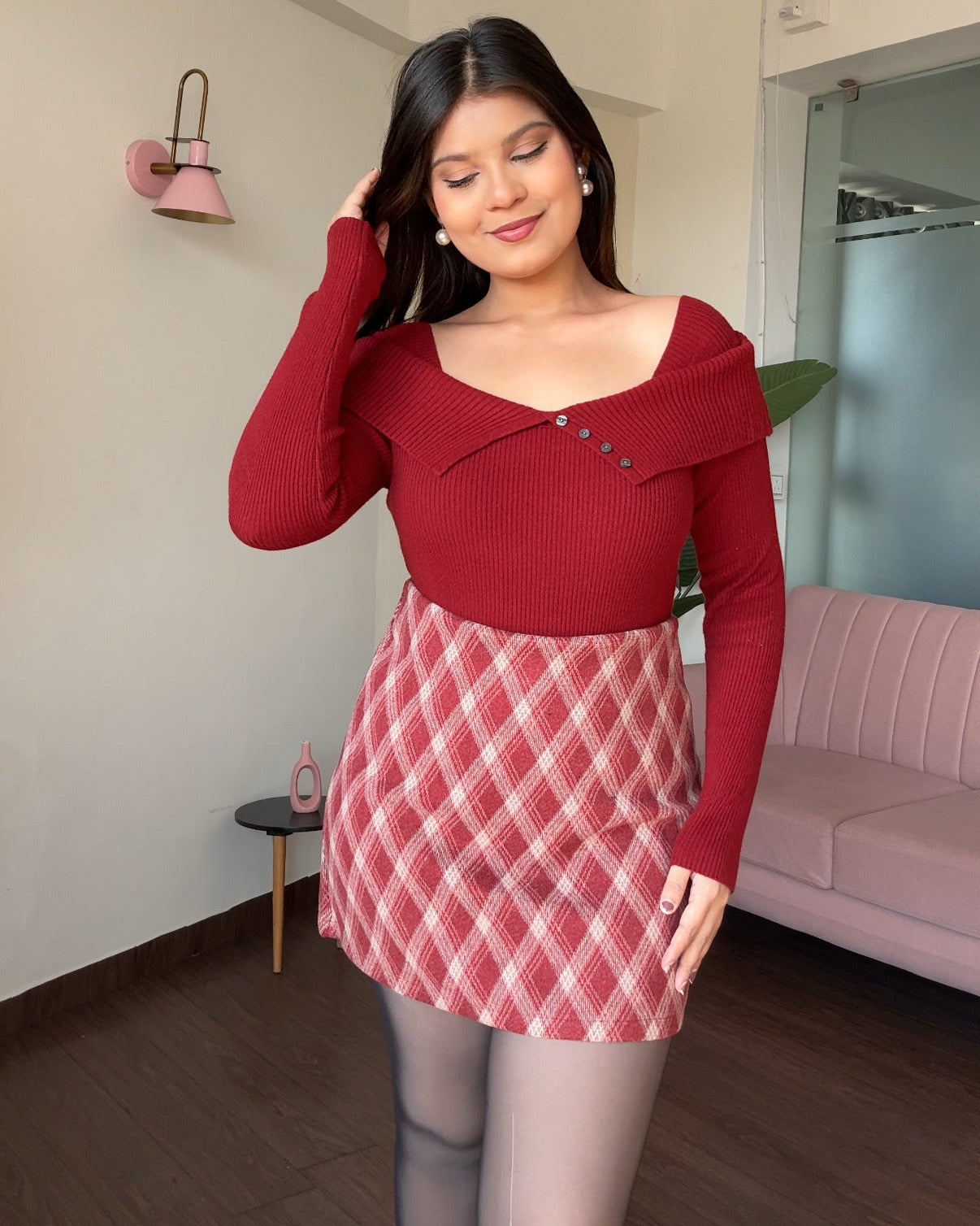 Off-Shoulder Button Detailing Sweater Top