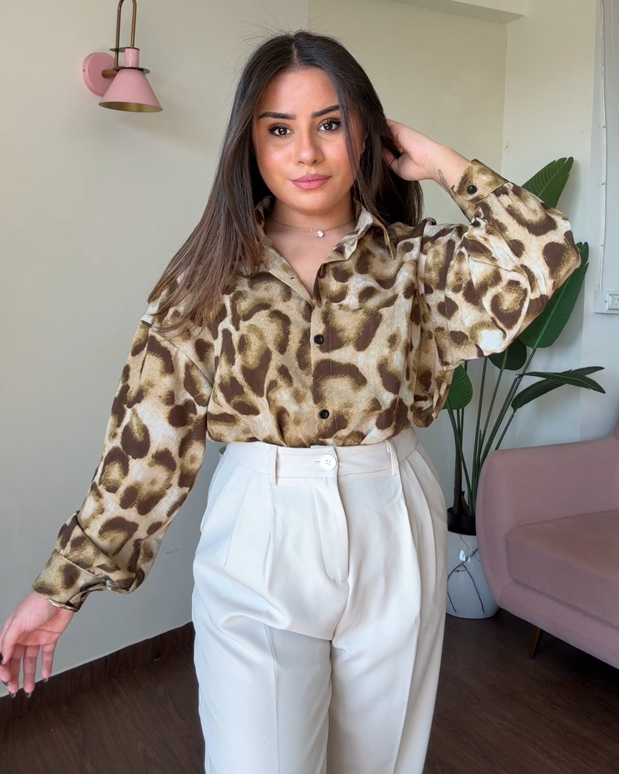 Cheetah Printed Crepe Full Sleeves Shirt