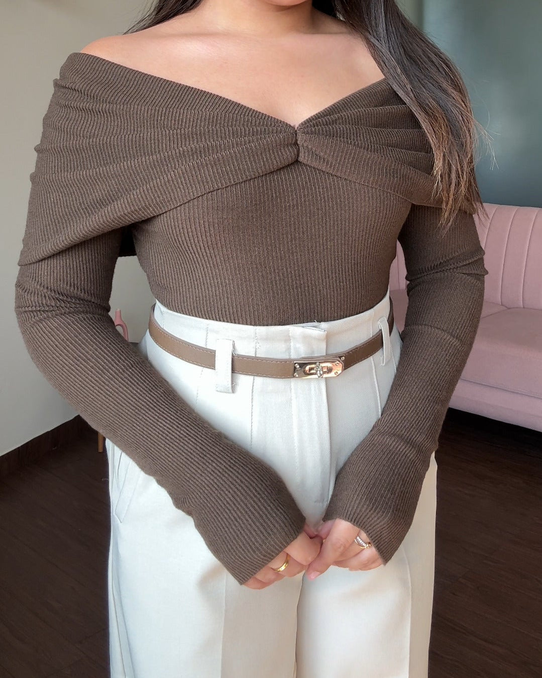 Draped Style Off Shoulder Sweater Top