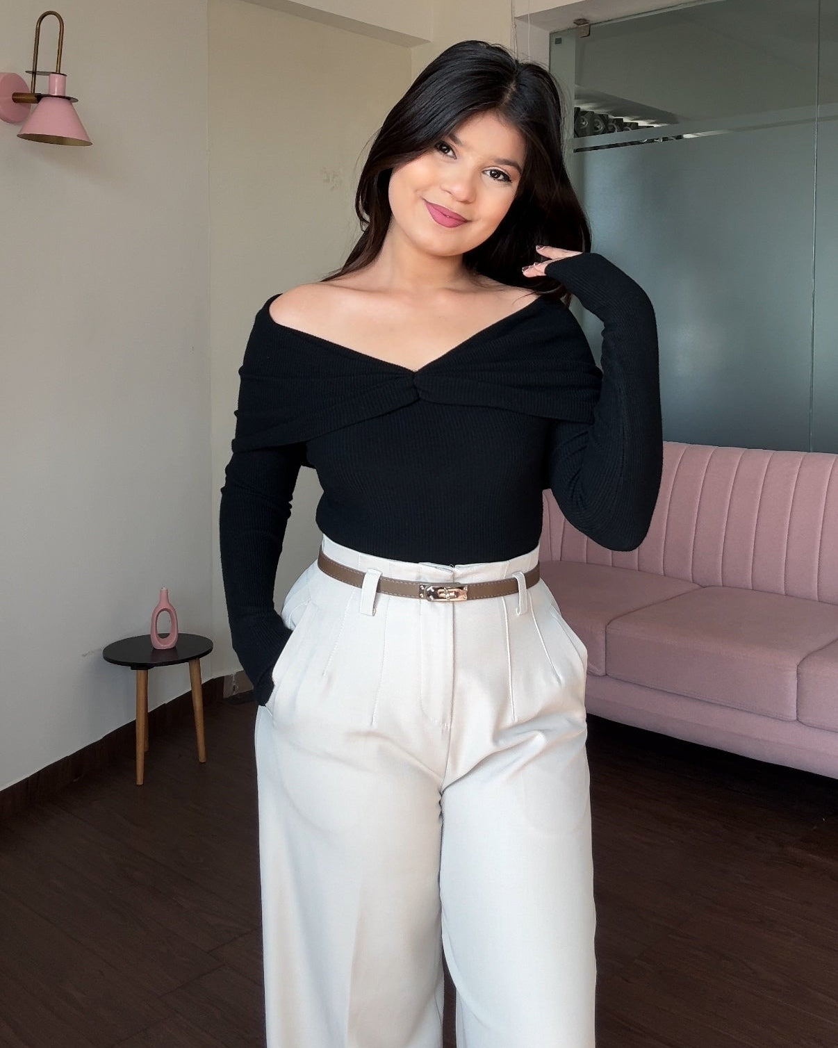 Draped Style Off Shoulder Sweater Top