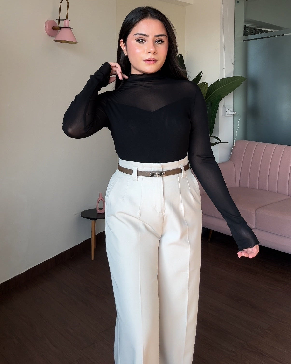 Sweetheart Neckline Mesh Detailing Top