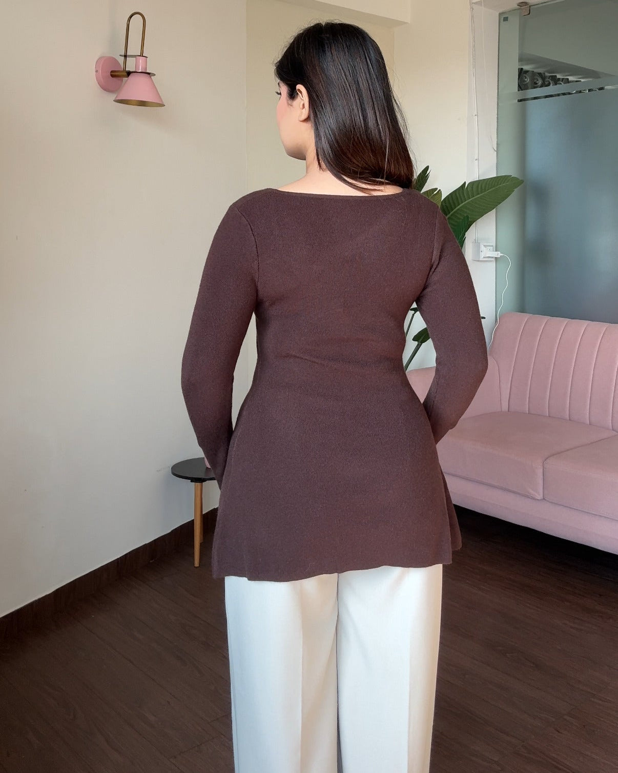 Round Neck Knitted Top With Slit