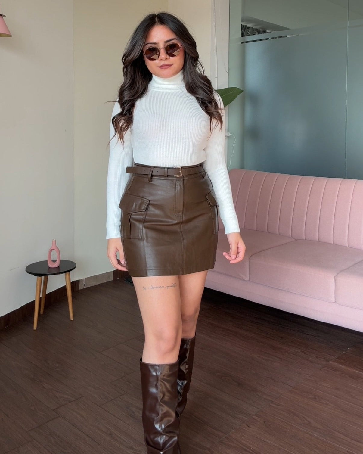 Cargo Mini Leather Skirt