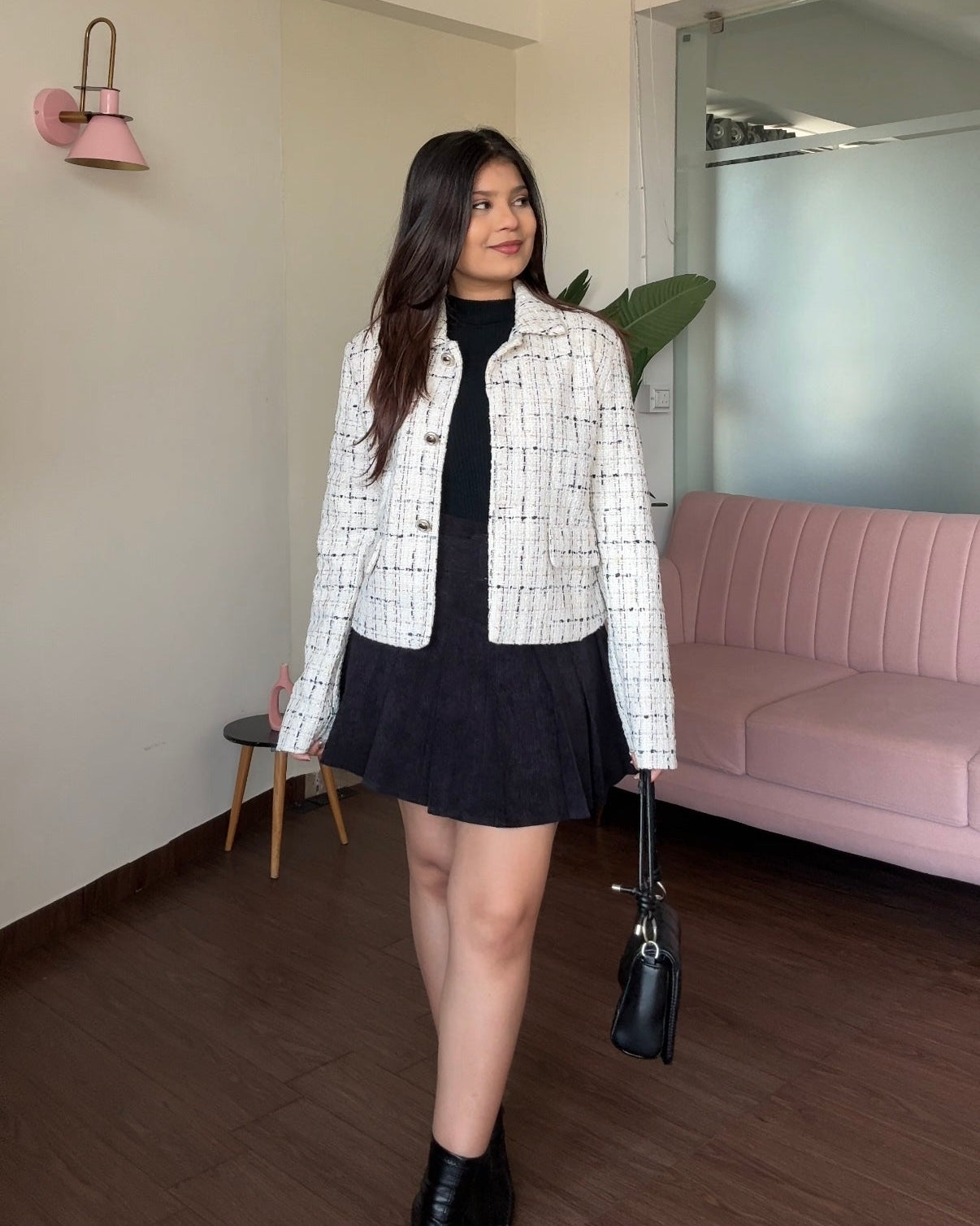 Tweed Collared Silver Button White Jacket