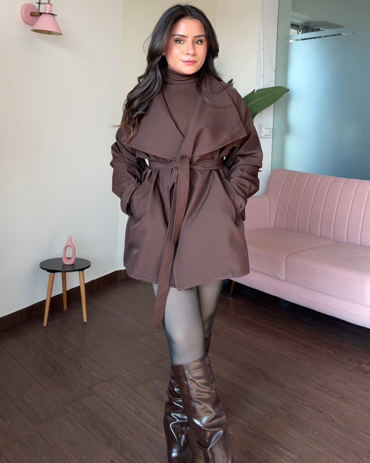 High Neck Button-Up Korean Collar Mini Trench Coat