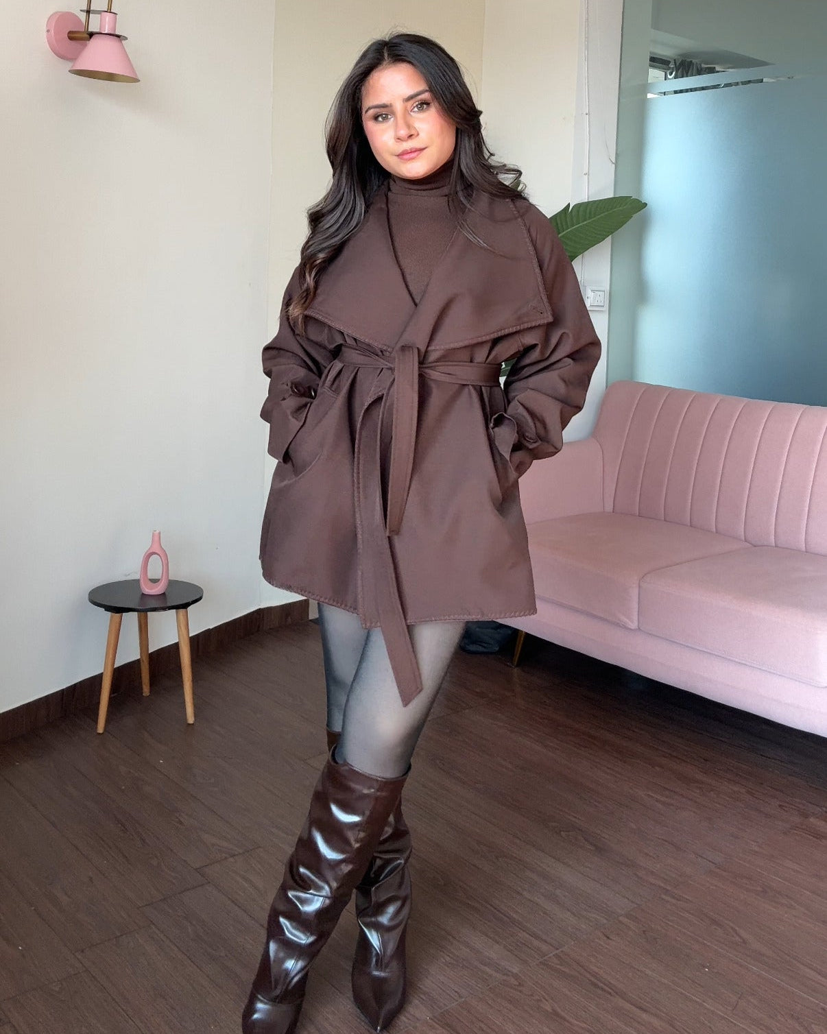 High Neck Button-Up Korean Collar Mini Trench Coat