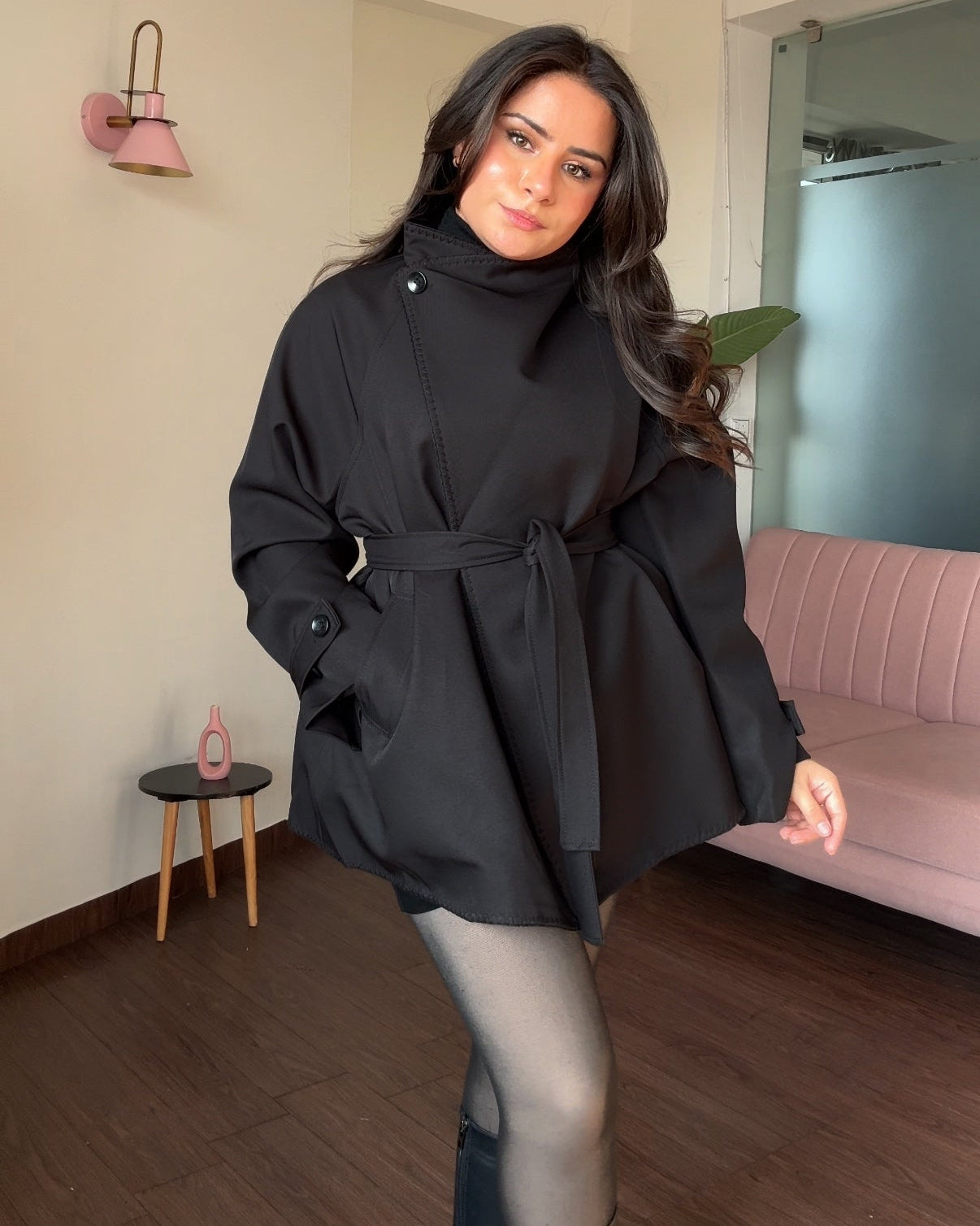 High Neck Button-Up Korean Collar Mini Trench Coat