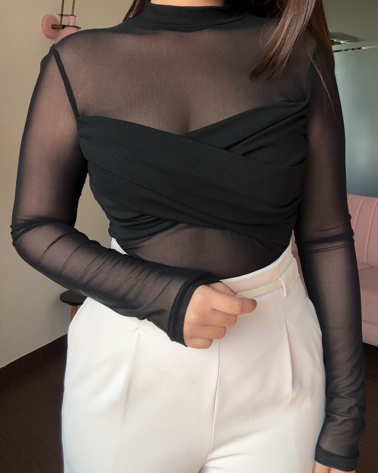 Mesh Crossover Top for Women