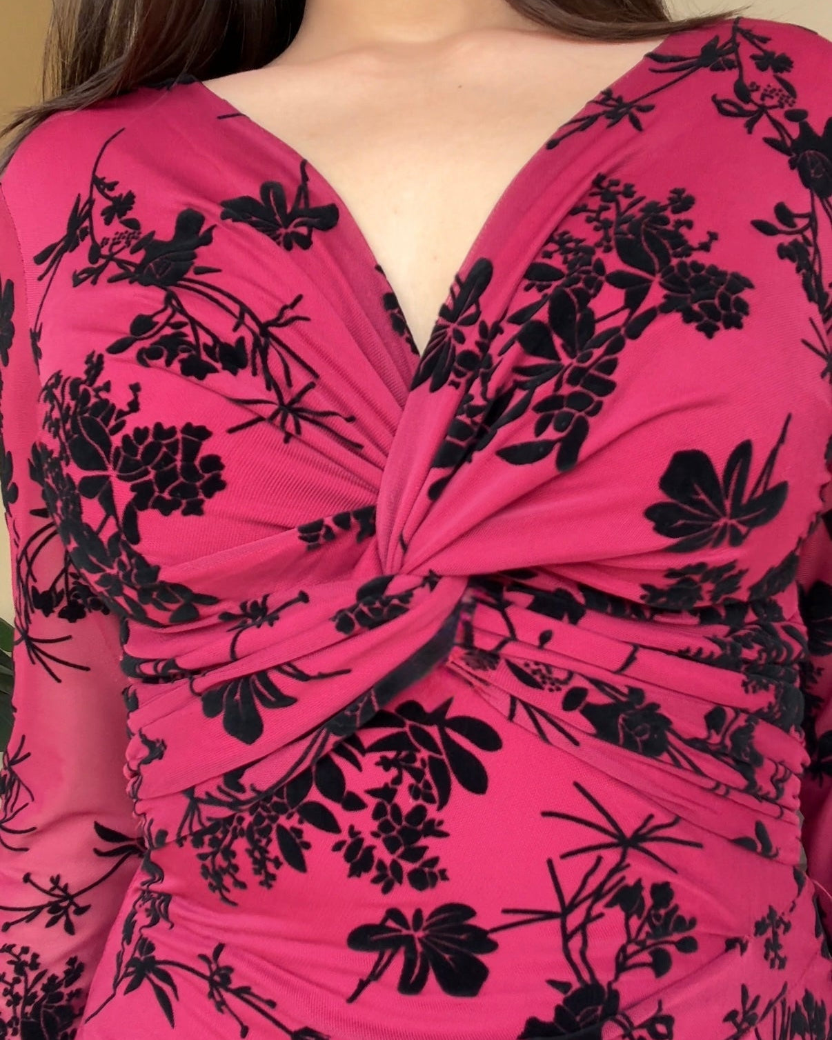 Knot Detailing Velvet Floral Mesh Dress