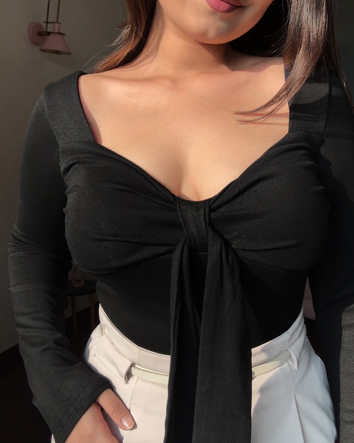 Padded Sweetheart Neck Full Sleeve Top