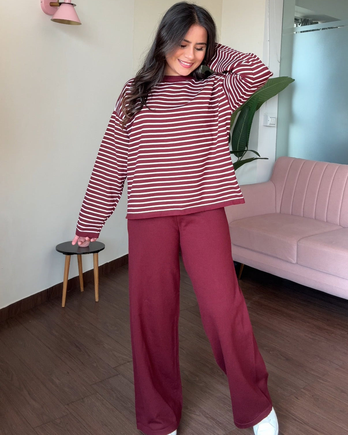 Round-Neck Striped Knitted Co-ord Set