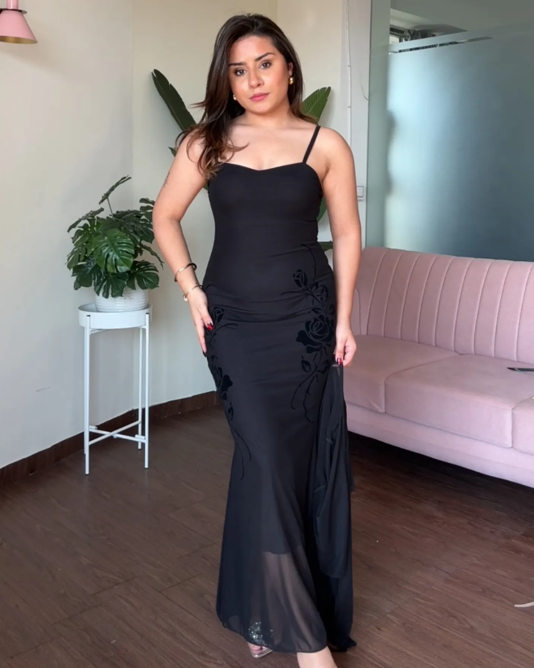 Rose Printed Mermaid Maxi Dress With Shrug