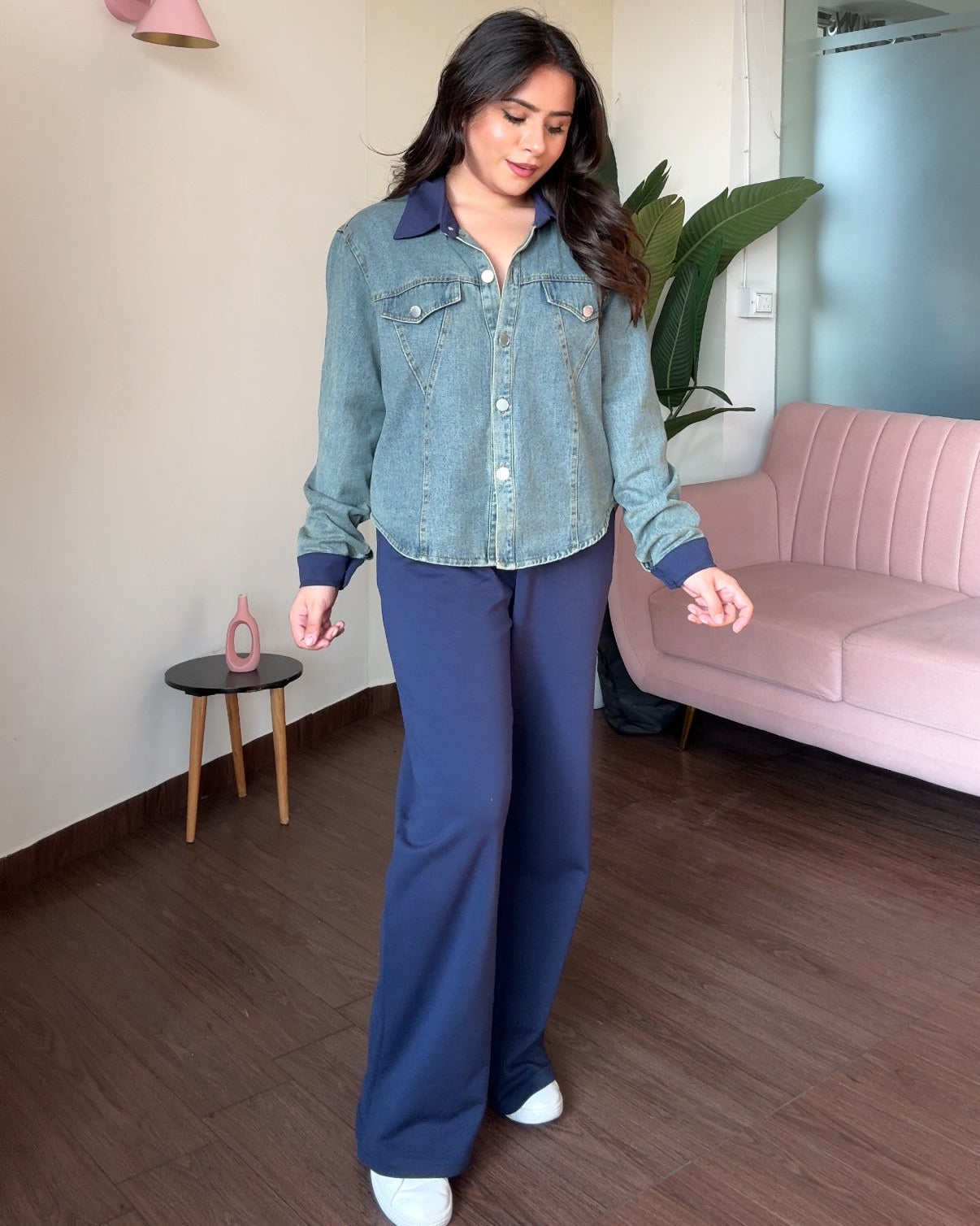 Denim Jacket And Sweatpants Co-ord Set