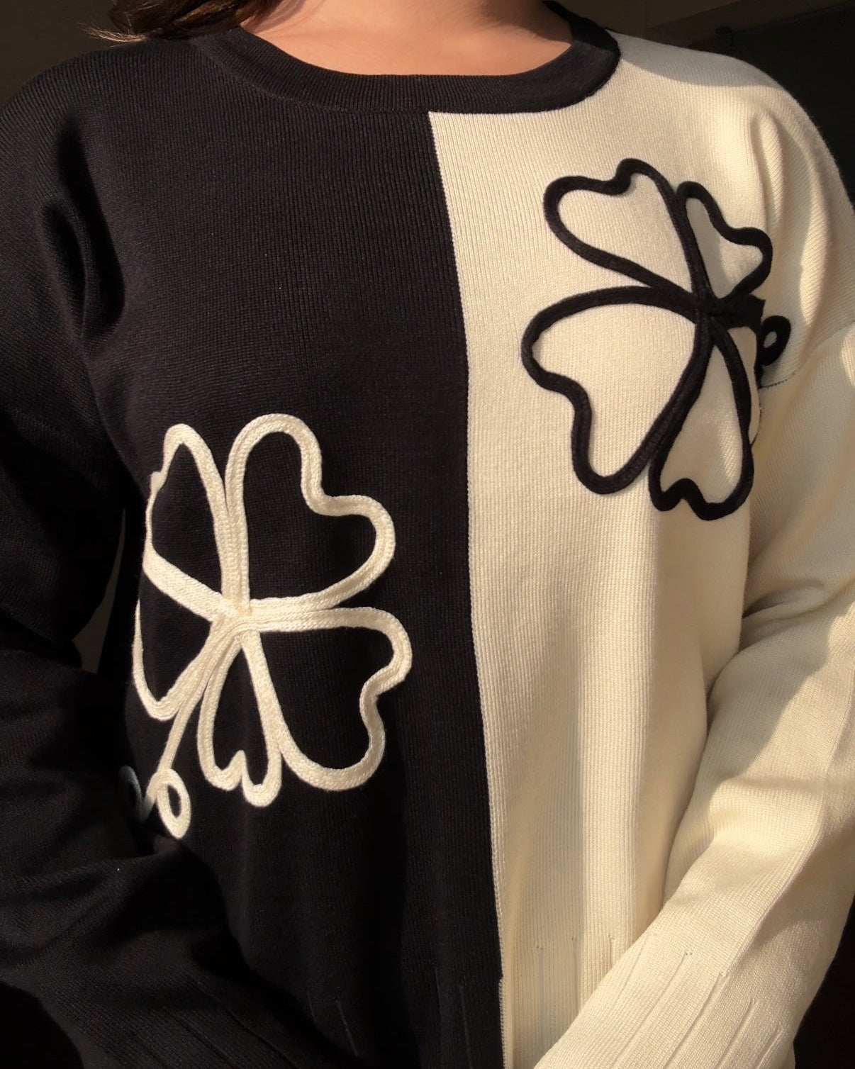 Dual-Tone Flower Detailing Knitted Co-ord Set