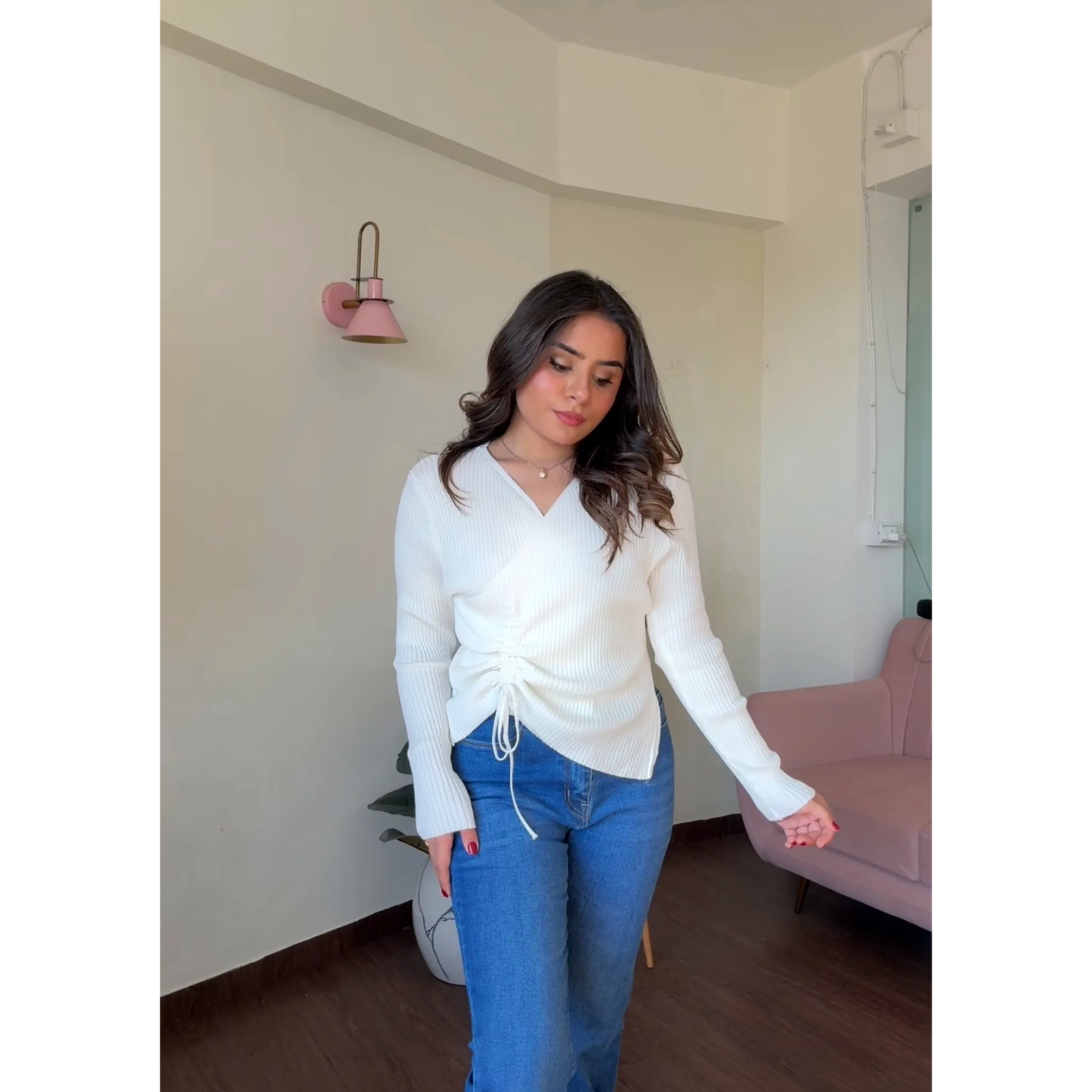 Ribbed Adjustable V Neck Top