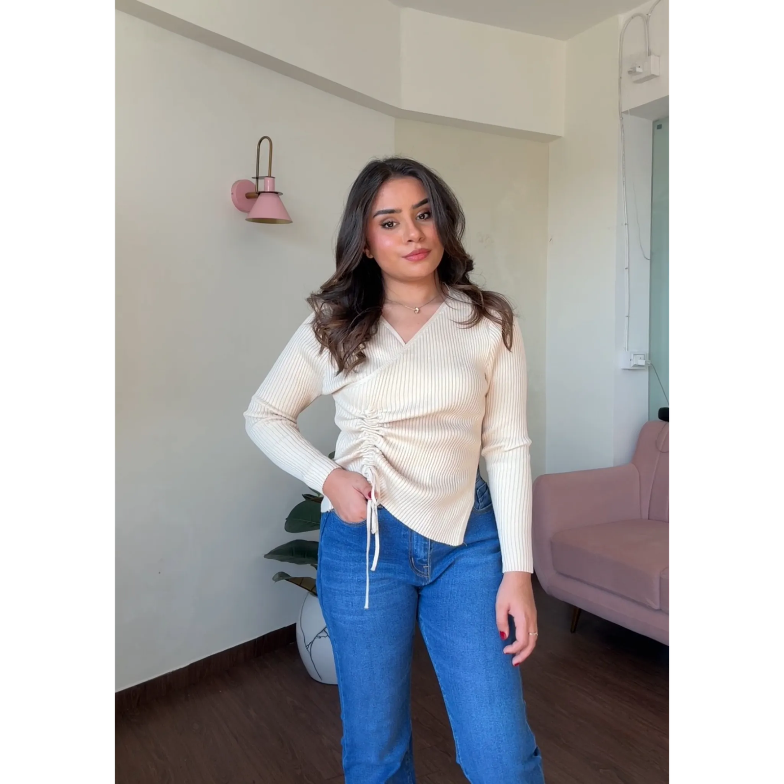 Ribbed Adjustable V Neck Top