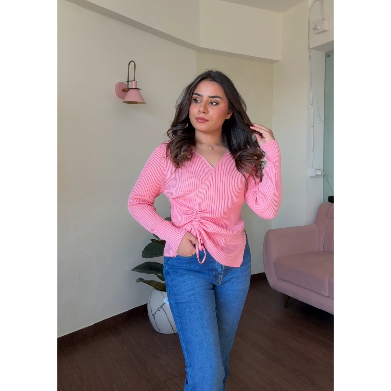Ribbed Adjustable V Neck Top