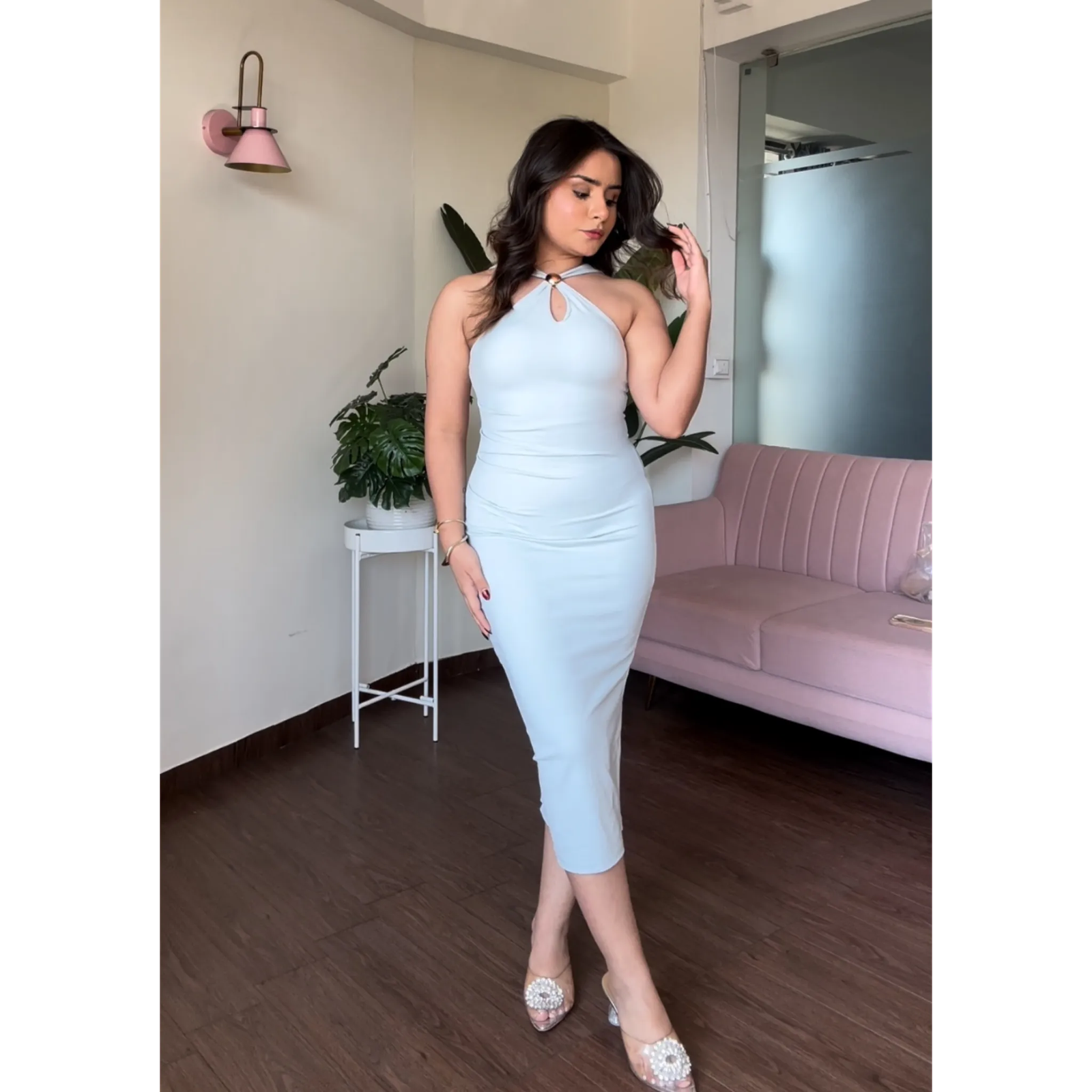 Halter Neck Ruched Bodycon Dress