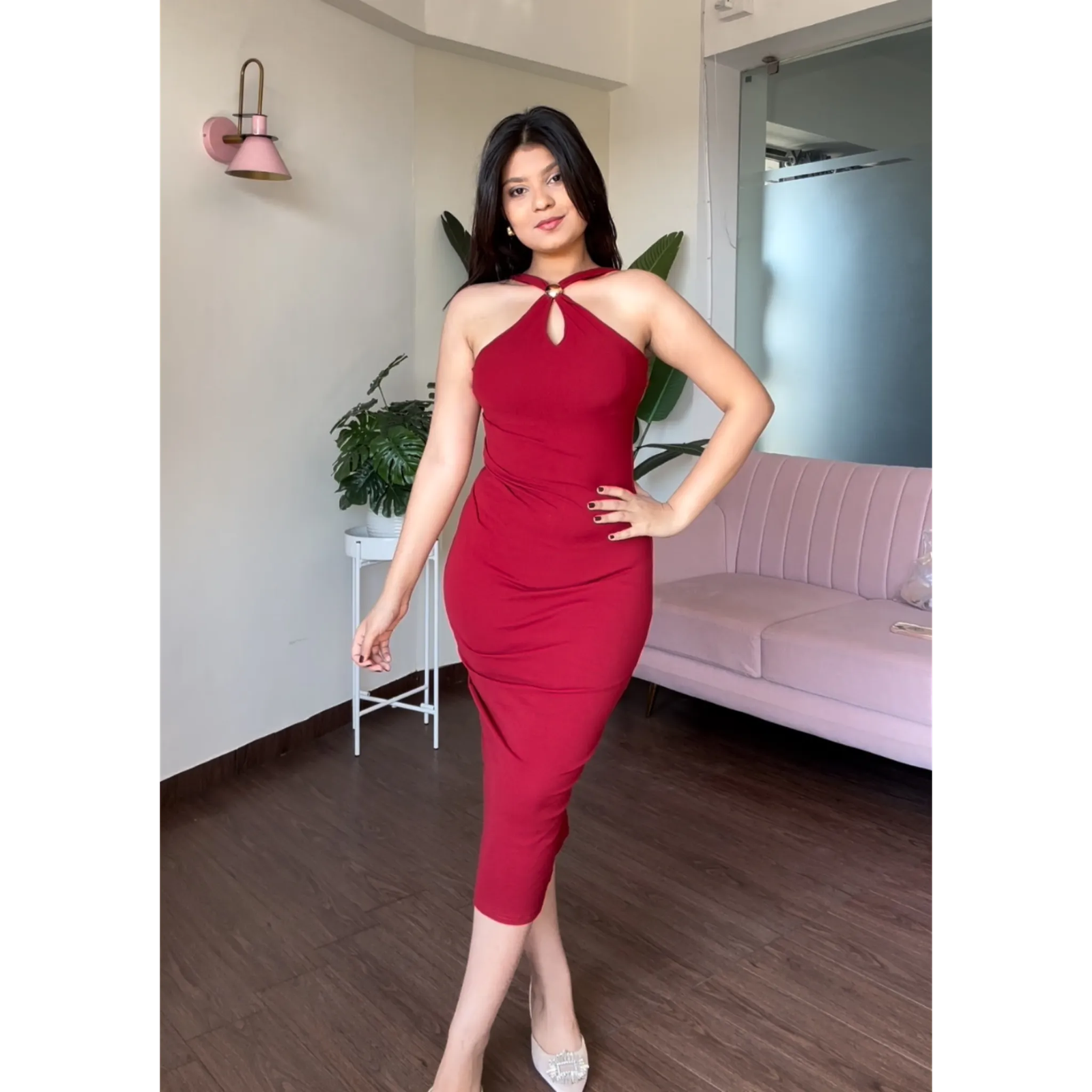 Halter Neck Ruched Bodycon Dress