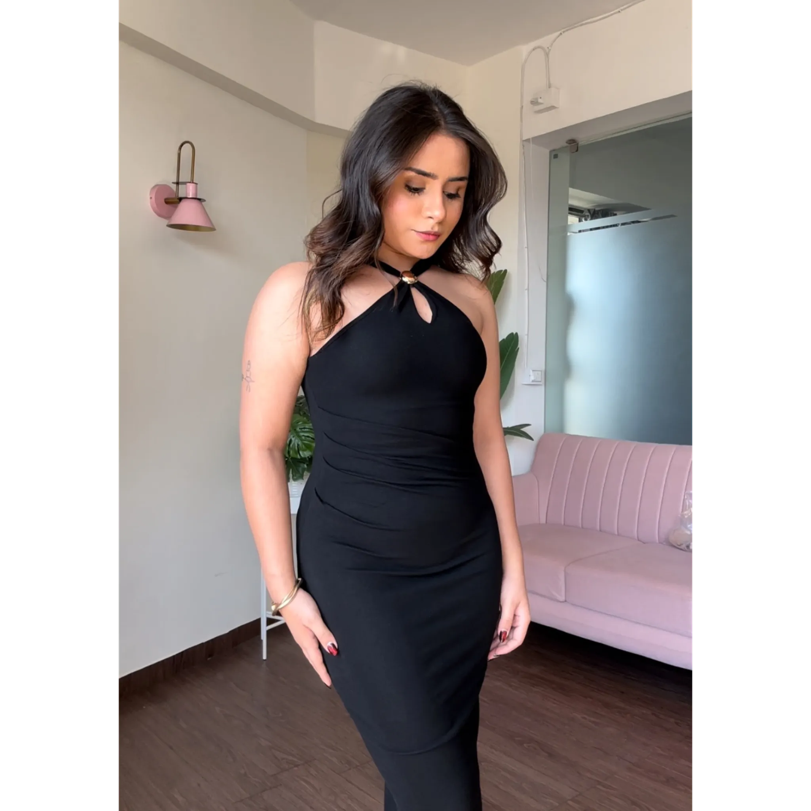 Halter Neck Ruched Bodycon Dress