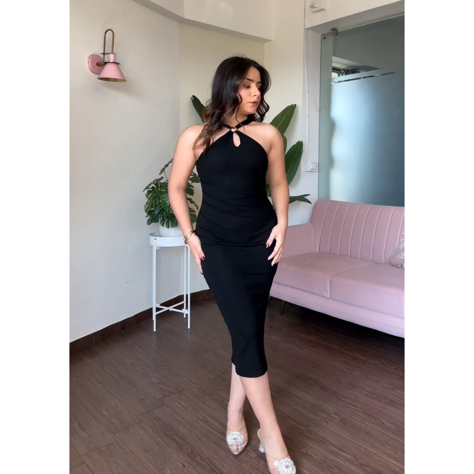 Halter Neck Ruched Bodycon Dress