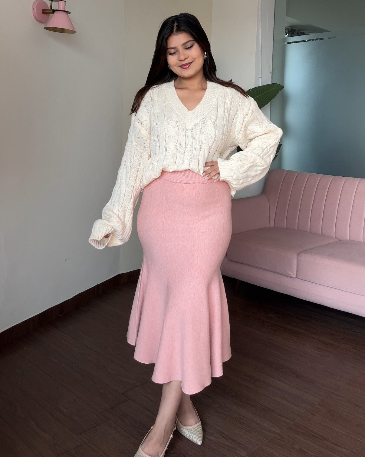 Bodycon Flared Winter Knitted Midi Skirt