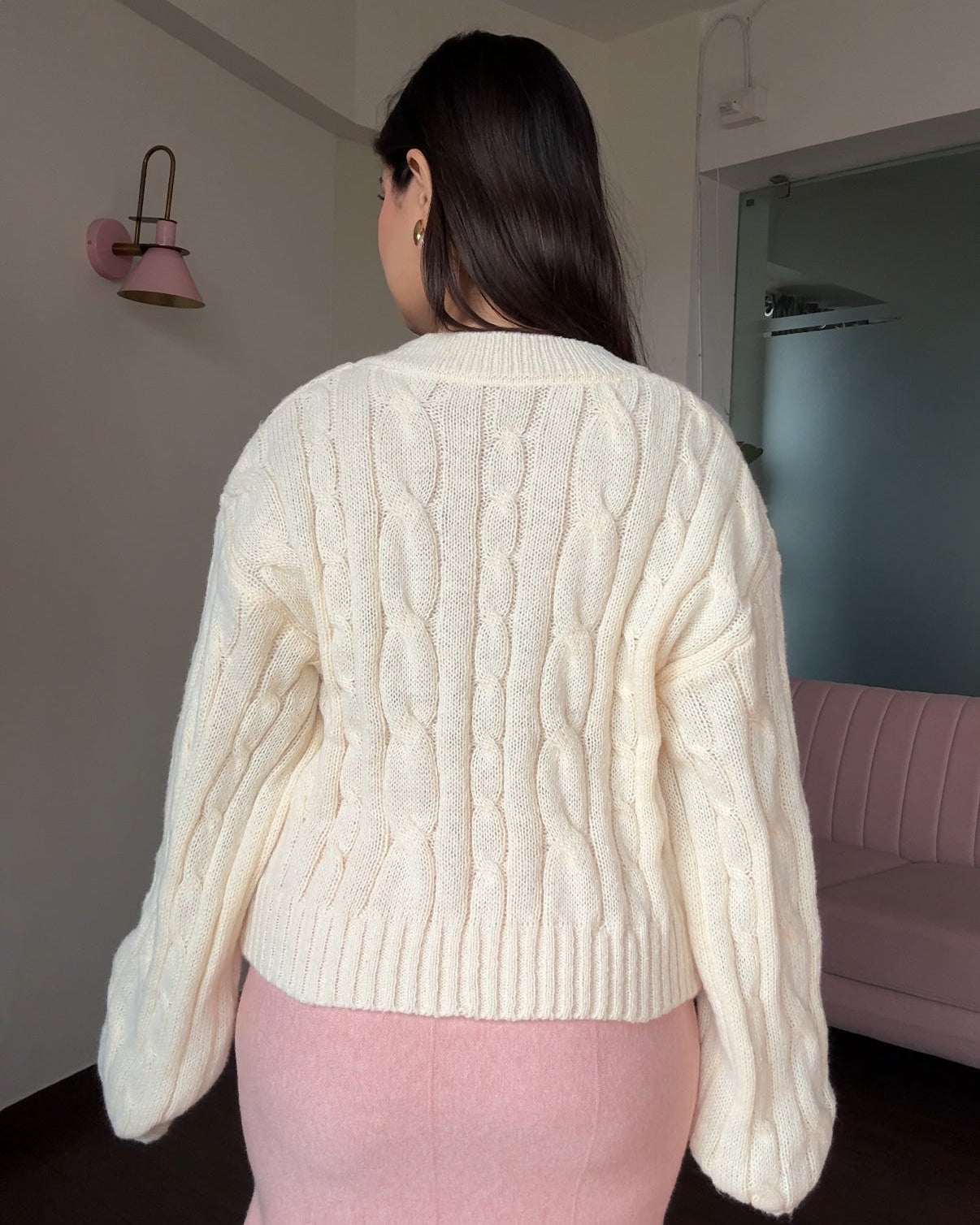 V Neck Textured Baggy Sweater