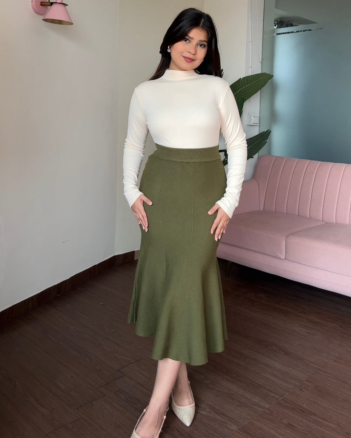 Bodycon Flared Winter Knitted Midi Skirt