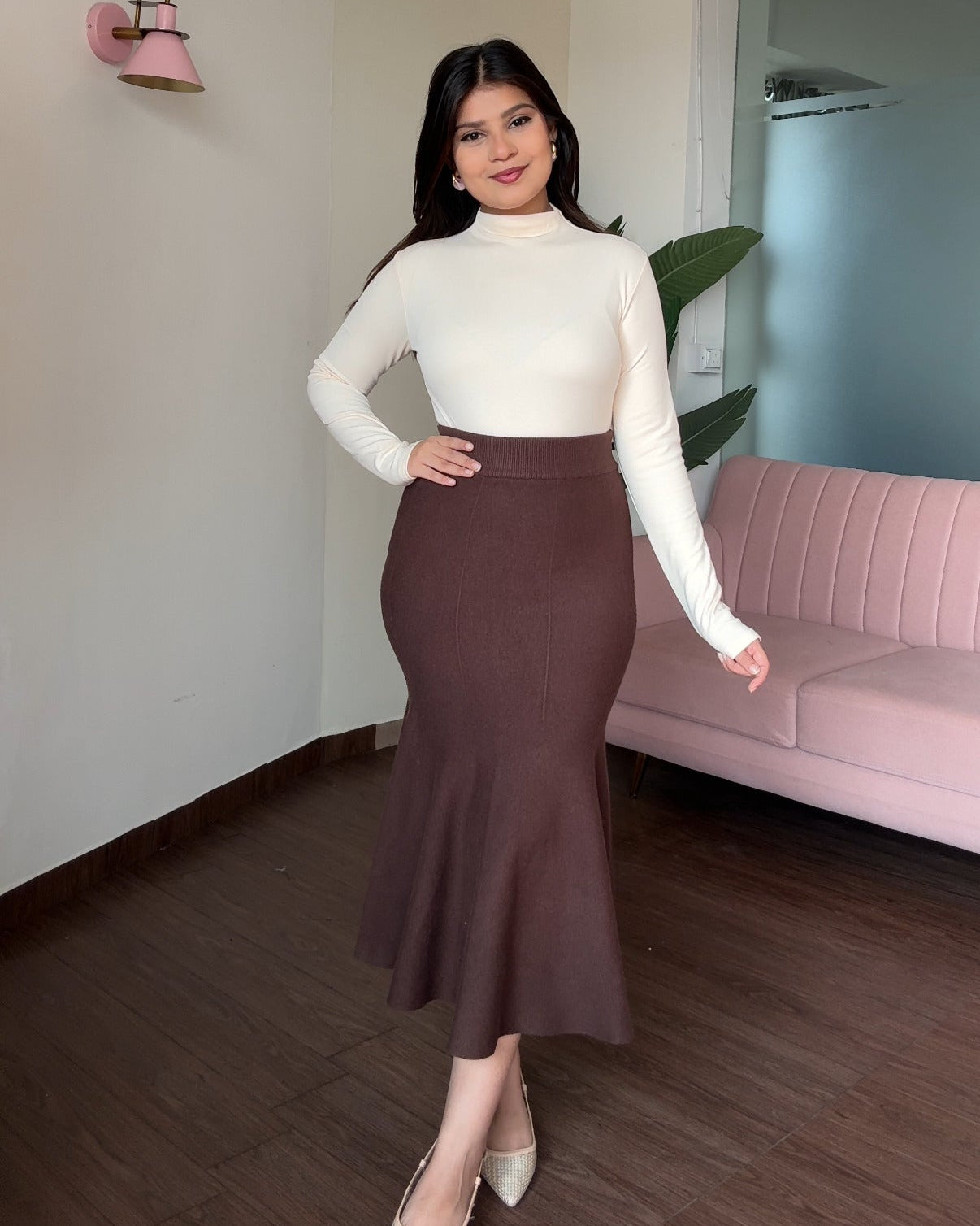 Bodycon Flared Winter Knitted Midi Skirt