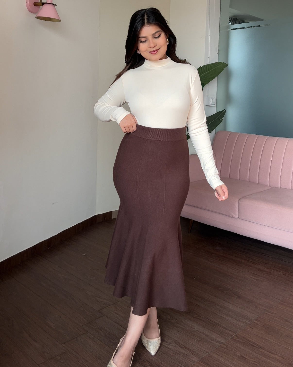 Bodycon Flared Winter Knitted Midi Skirt