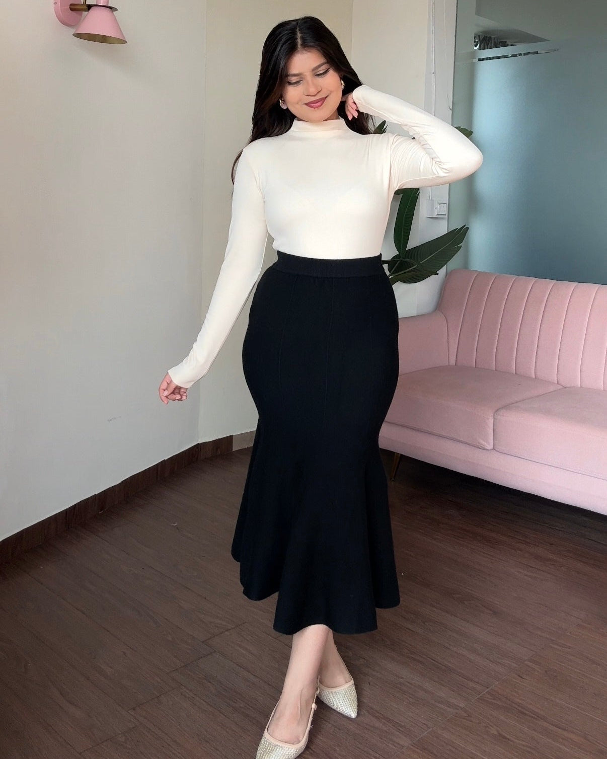 Bodycon Flared Winter Knitted Midi Skirt