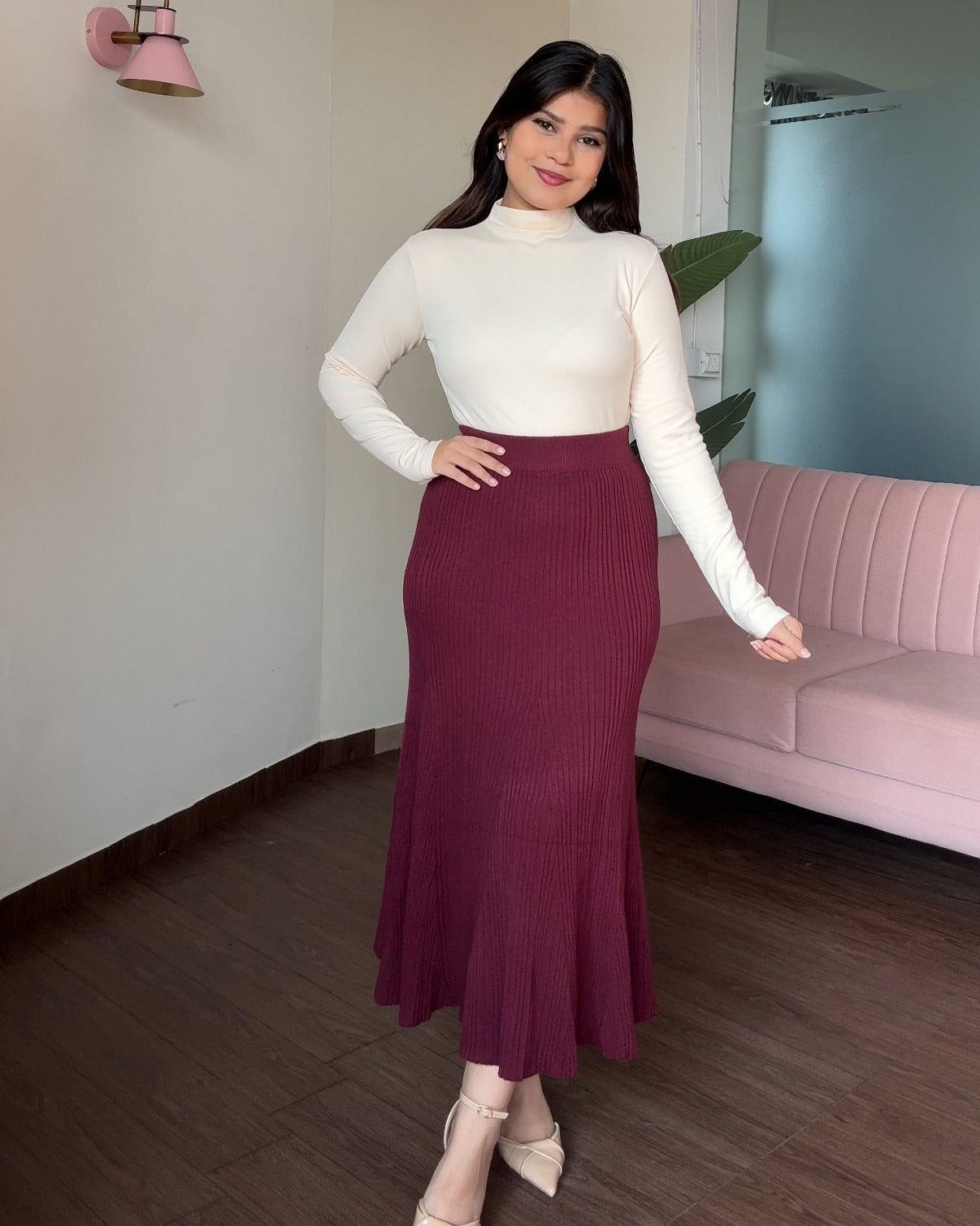 Knitted Flared Winter Midi Skirt