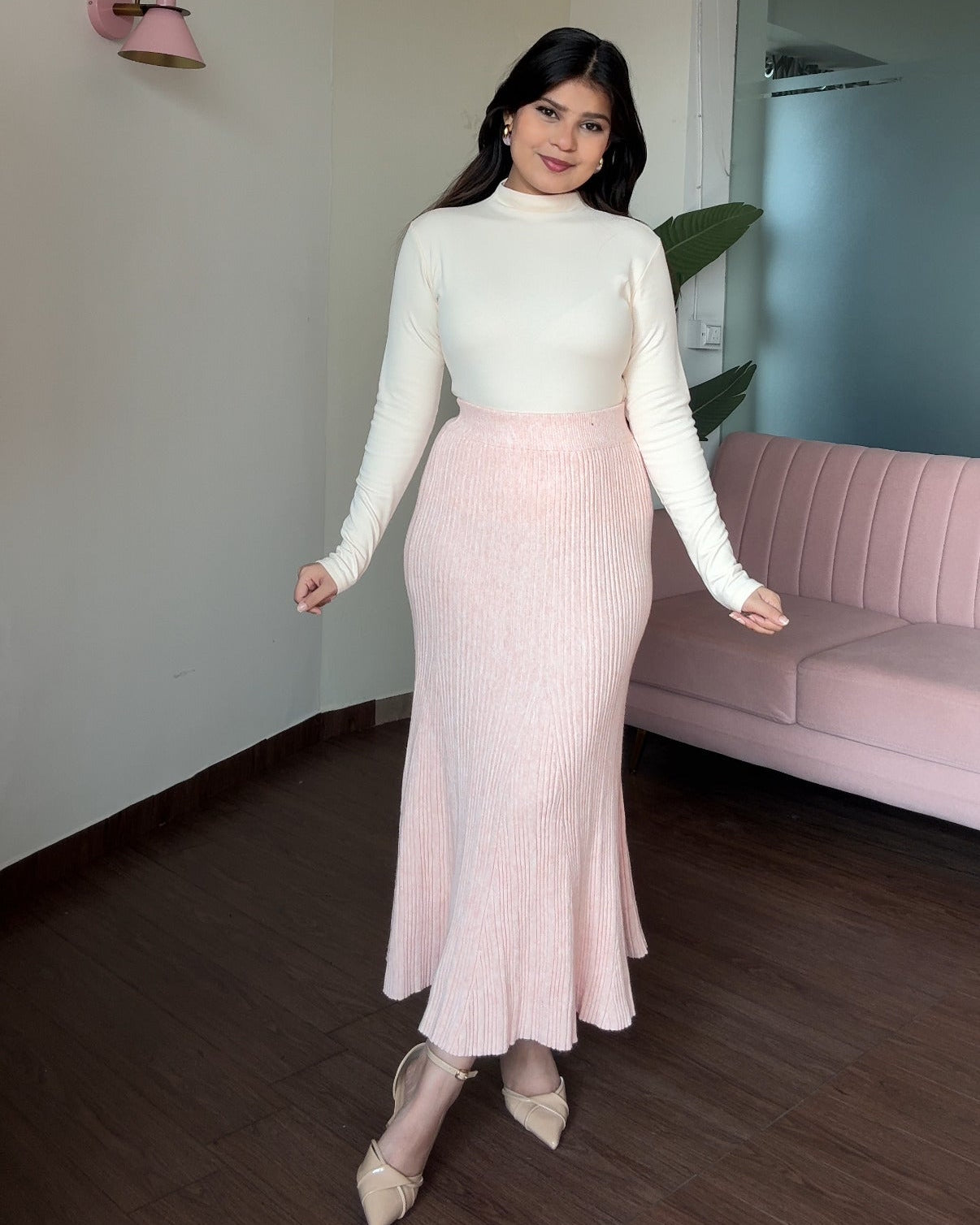 Knitted Flared Winter Midi Skirt