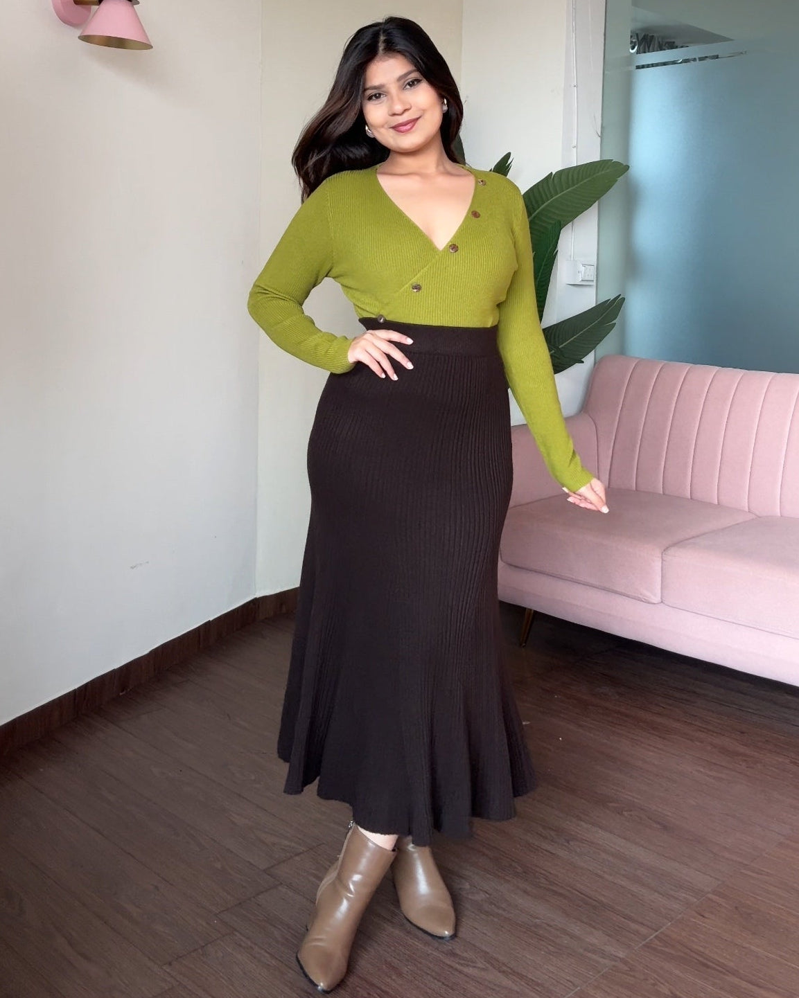 Knitted Flared Winter Midi Skirt