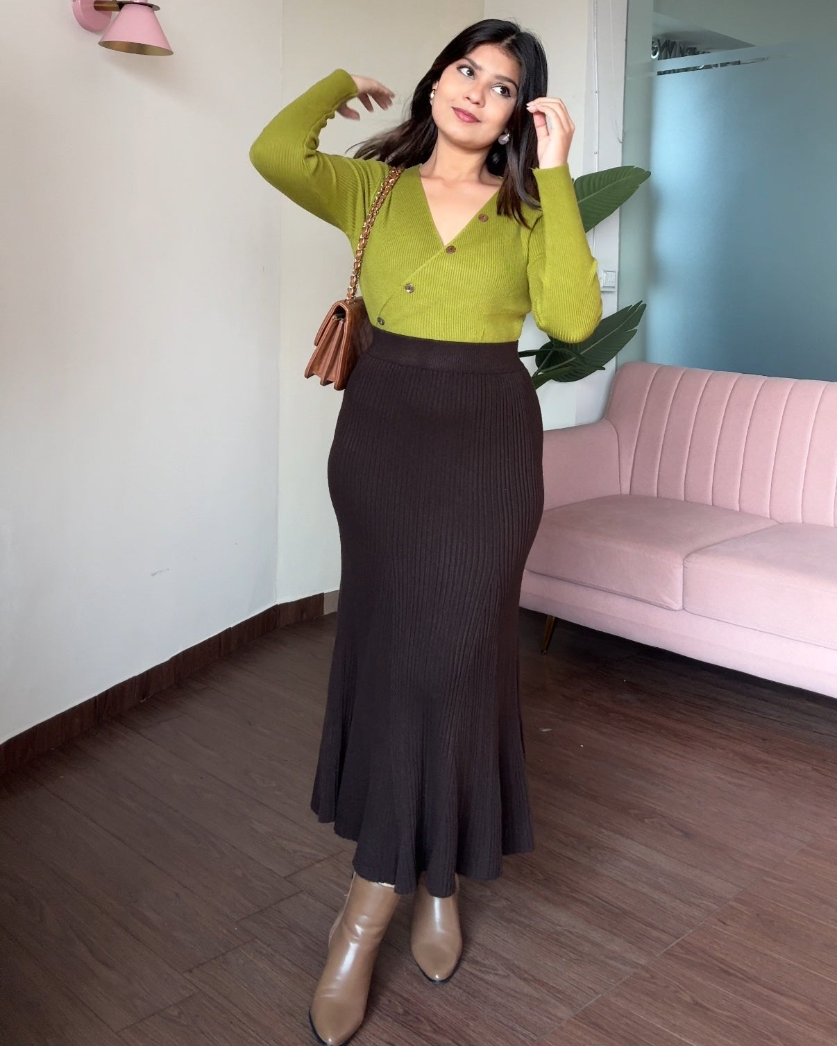 Knitted Flared Winter Midi Skirt