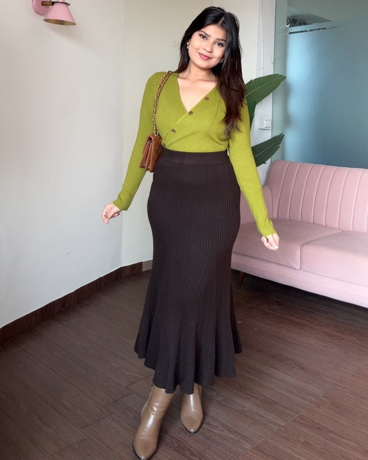 Knitted Flared Winter Midi Skirt