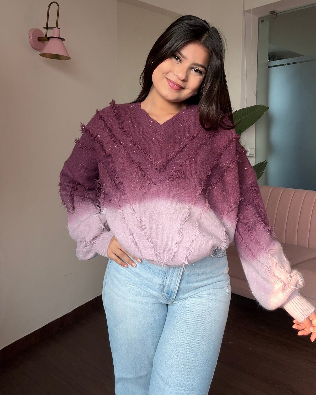 Ombre Sparkle Knitted Sweater Top