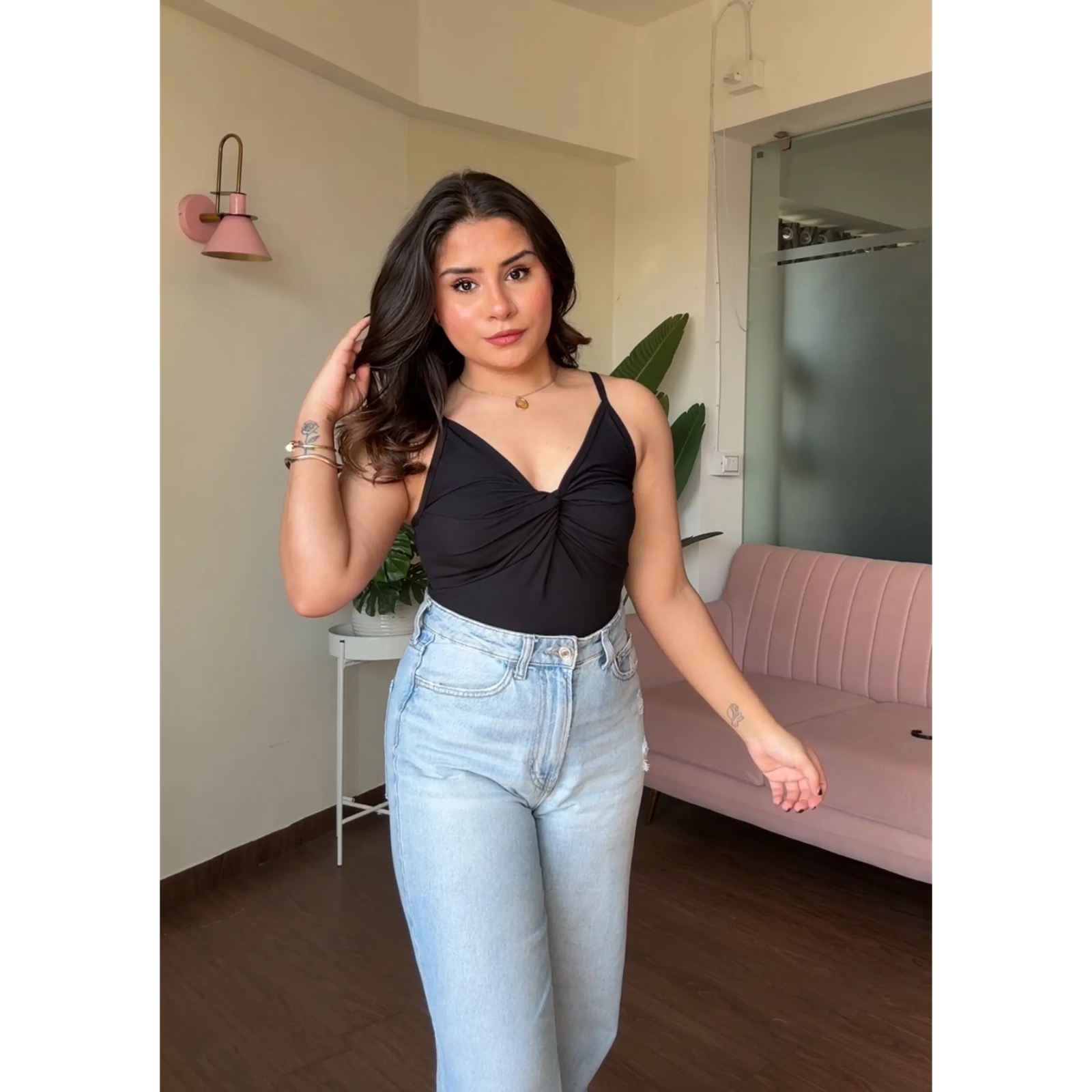 V Neck Ruched Fitted Cami Top