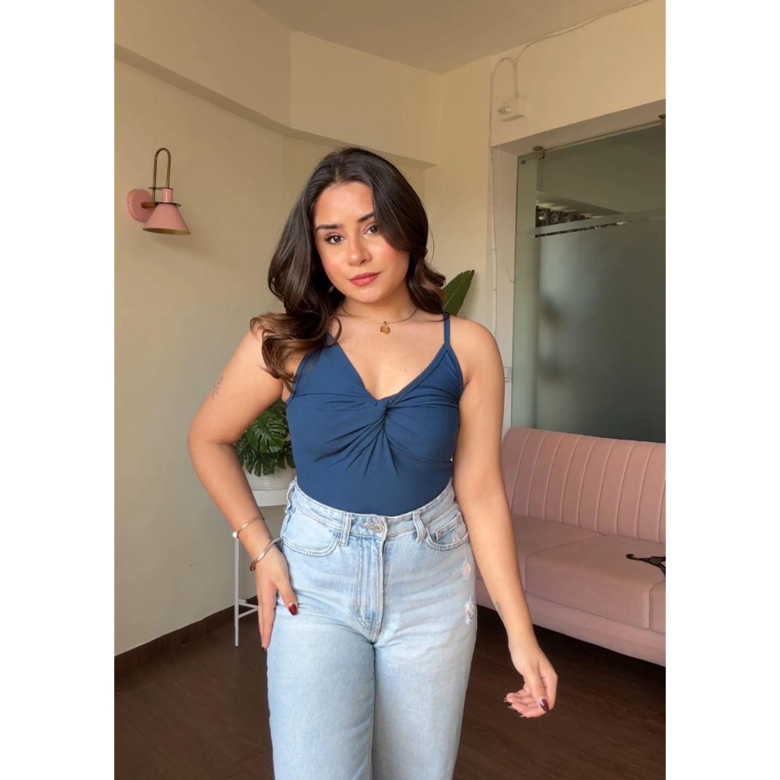 V Neck Ruched Fitted Cami Top