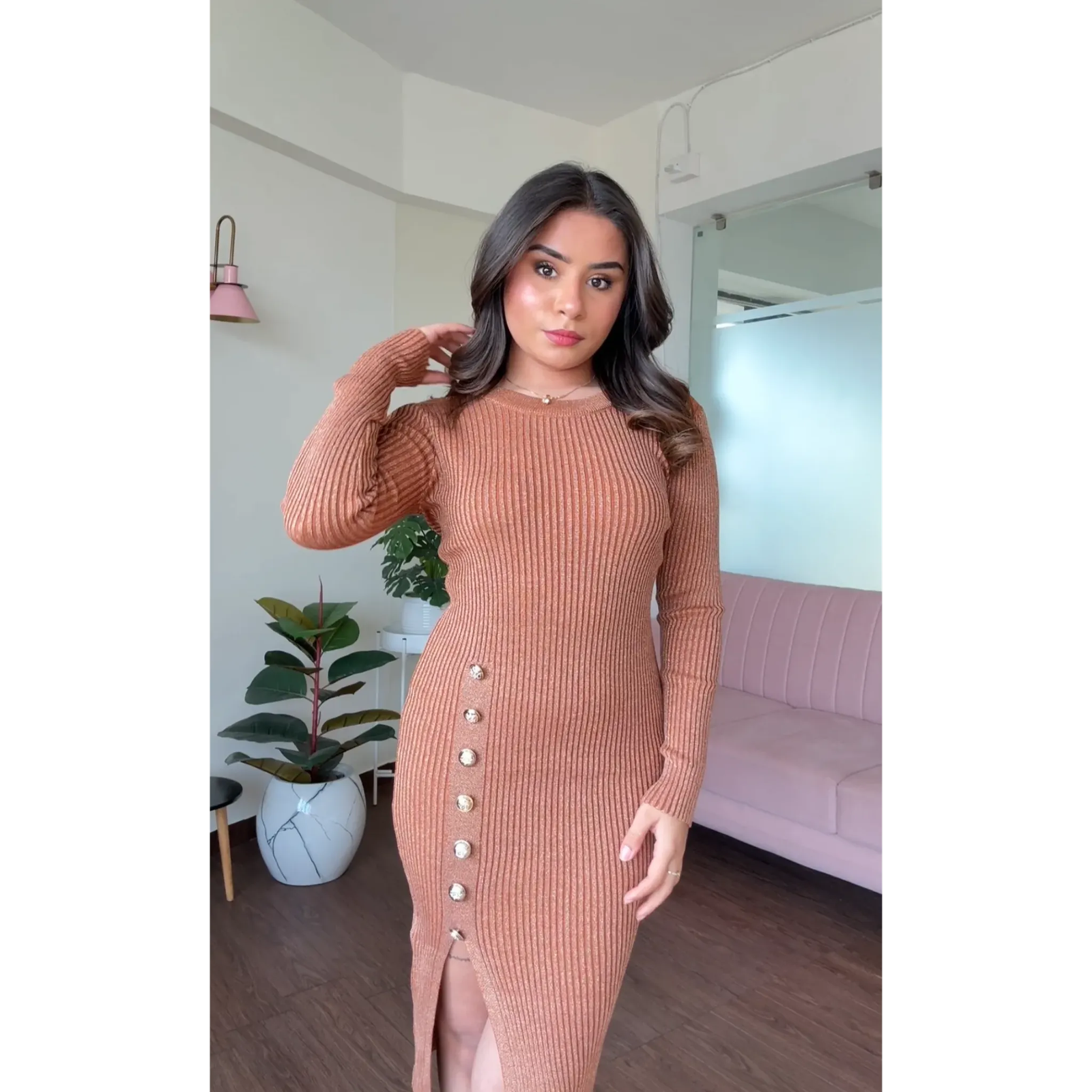 Shimmer Bodycon Slit Detail Dress