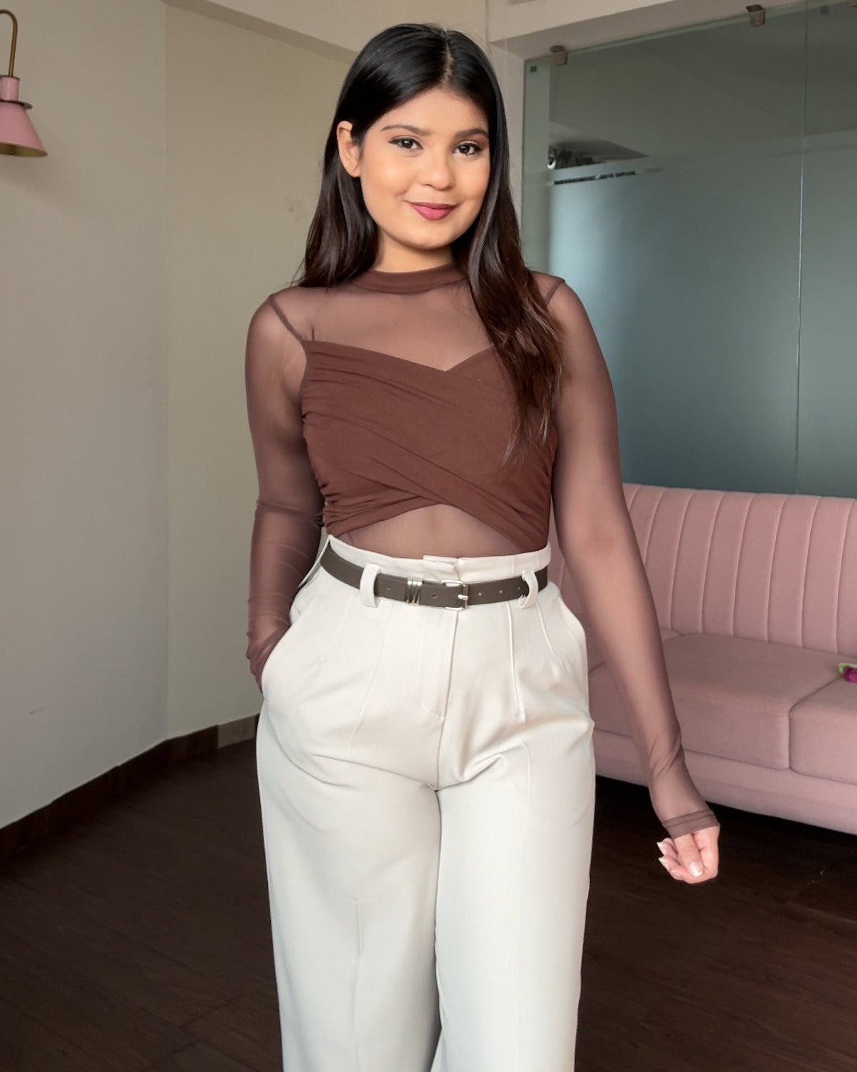 Mesh Crossover Top for Women