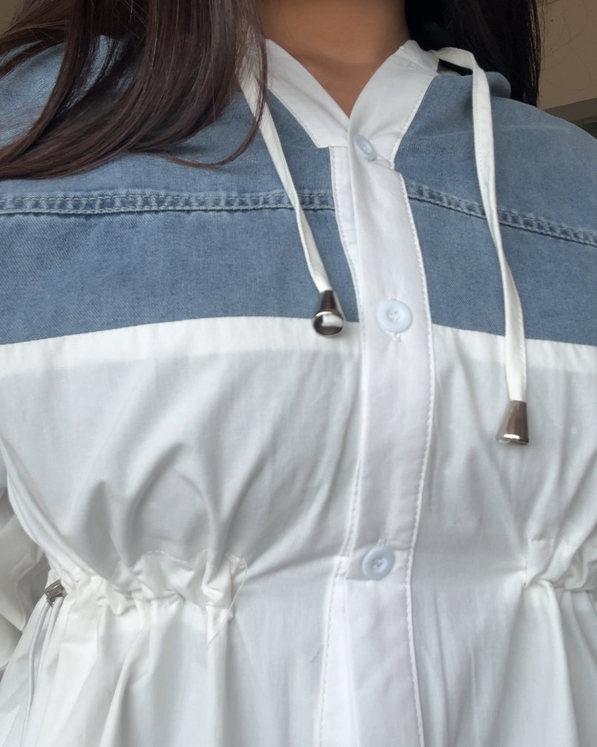 Solid Denim Hooded Shirt