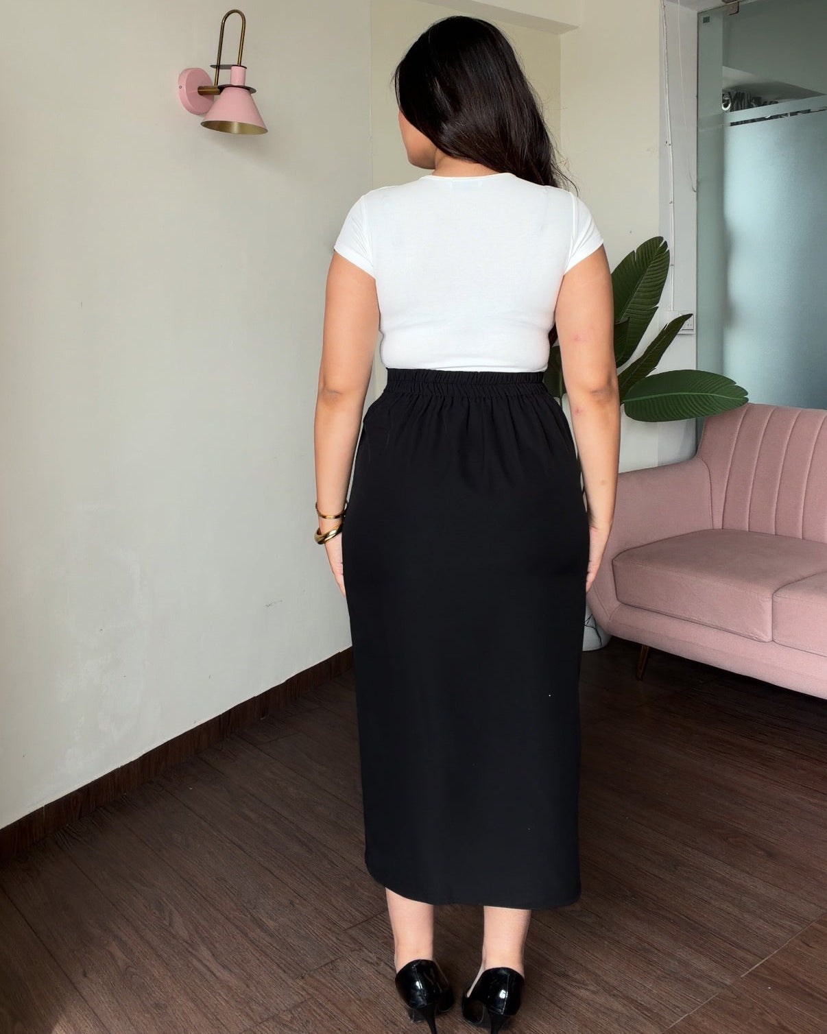 A Line Ruched Midi Skirt With Slit