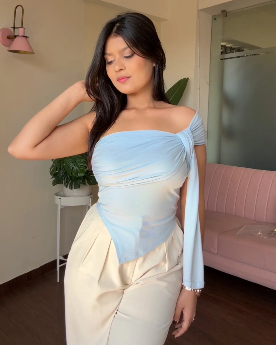 Asymmetric Hem Tie Up Top